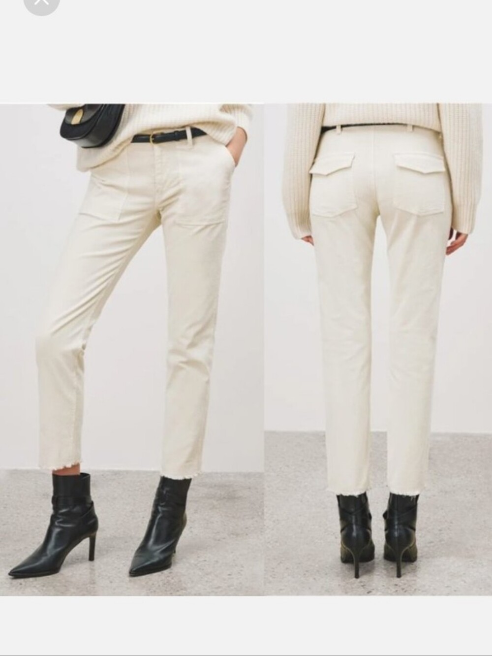 Nili Lotan Jenna Corduroy Ankle Pants  Winter White Cotton Raw Hem Slim Fit